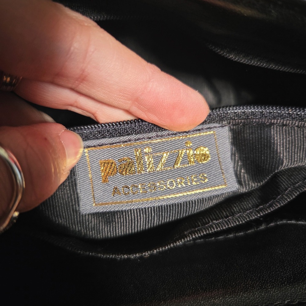Vintage 80s Palizzio Black Snakeskin Clutch Crossbody Bag Pleated Evening Purse - Picture 6 of 9